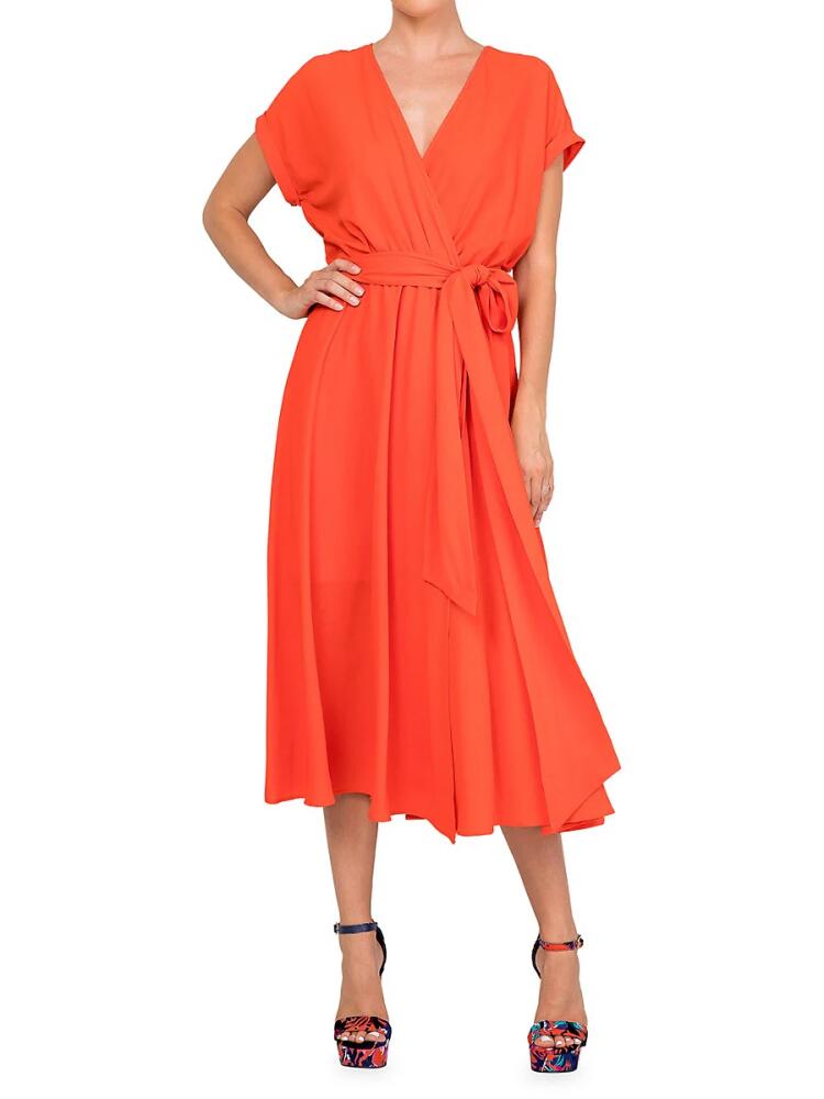 MEGHAN LA Women's Jasmine Wrap Midi Dress - Orange Cover