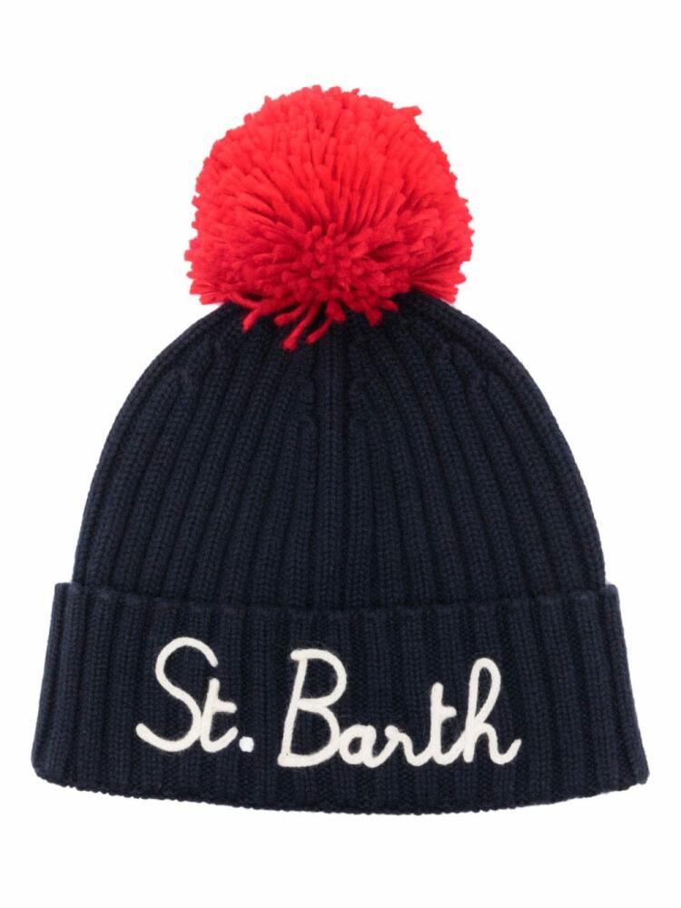 MC2 Saint Barth pompom detailed ribbed-knit beanie - Blue Cover