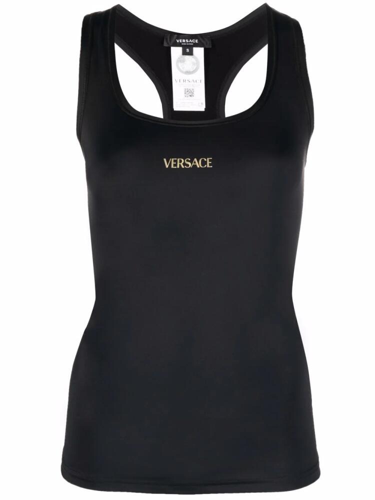 Versace logo-print square-neck performance tank top - Black Cover