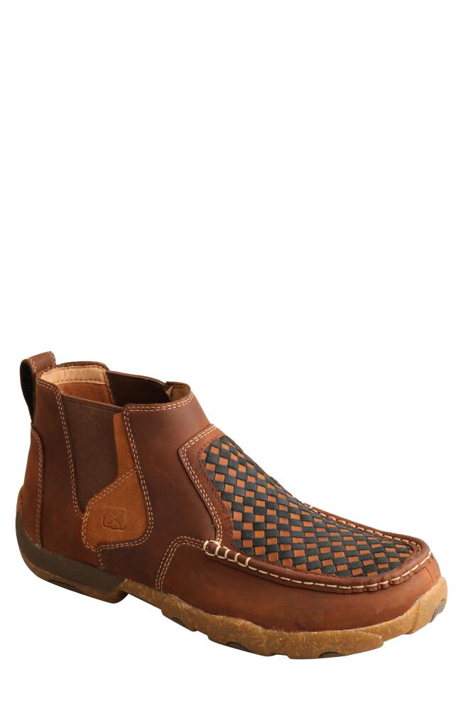 Twisted X Driving Moc Toe Chelsea Boot in Woven Multi Oiled Saddle Cover