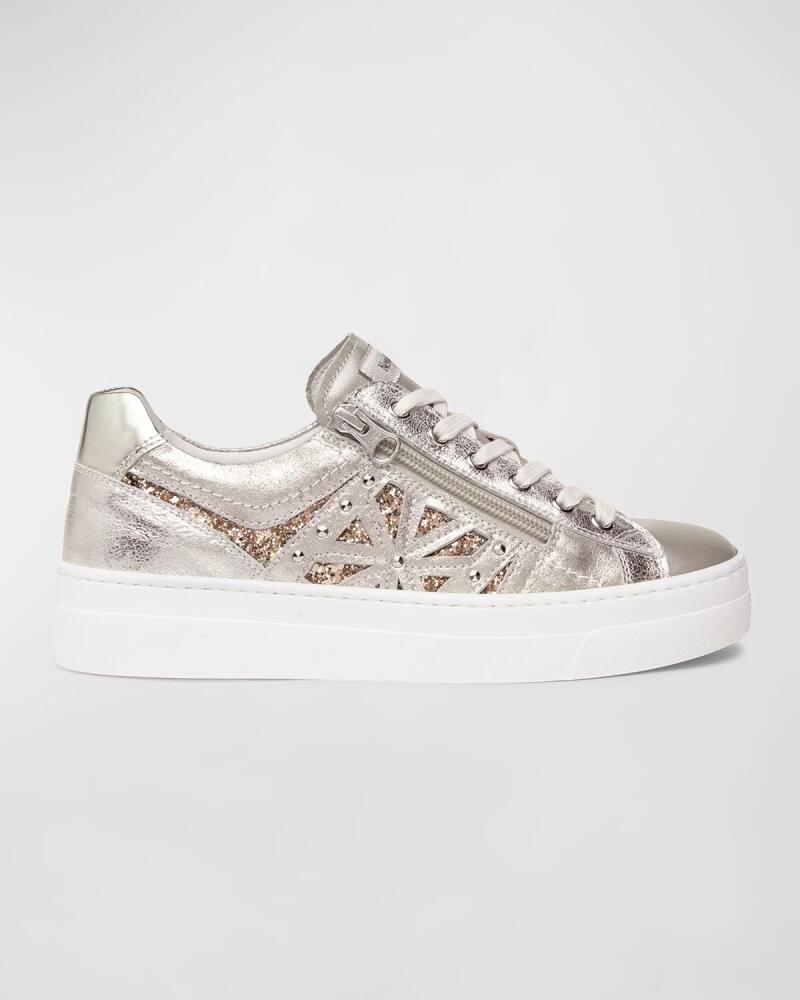 NeroGiardini Metallic Zip Cutout Glitter Sneakers Cover