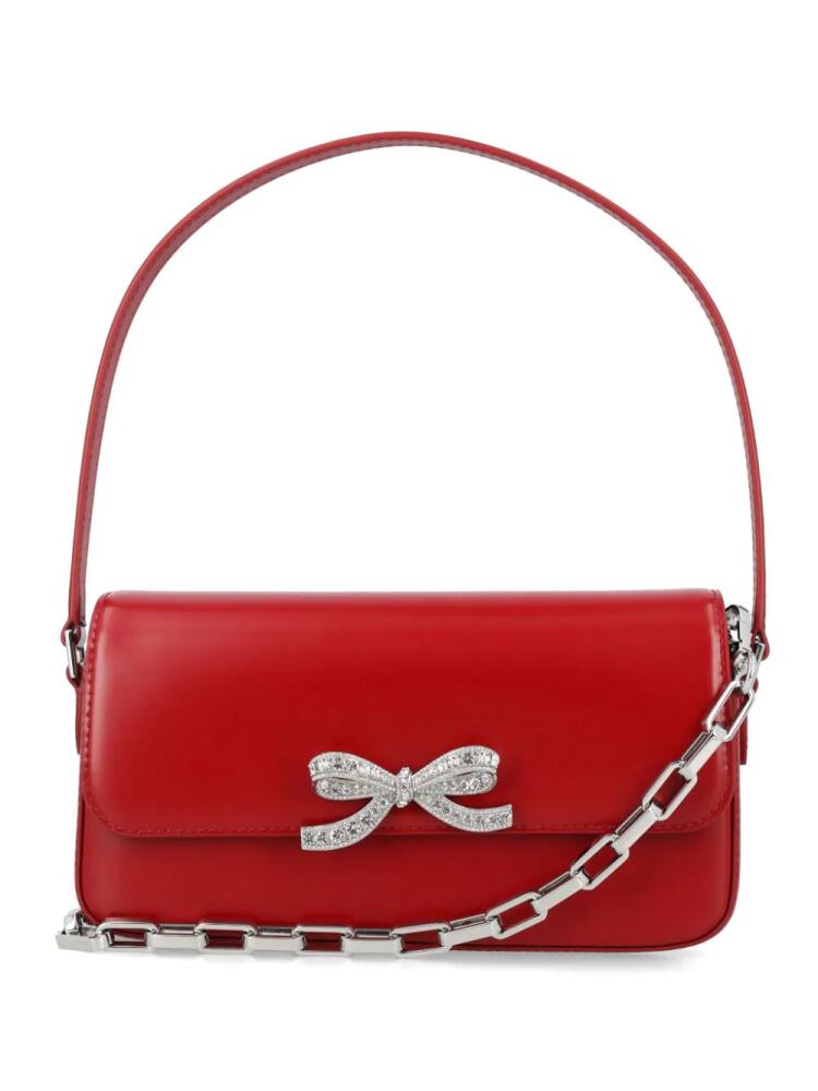 Self-Portrait bow-detail leather tote bag - Red Cover