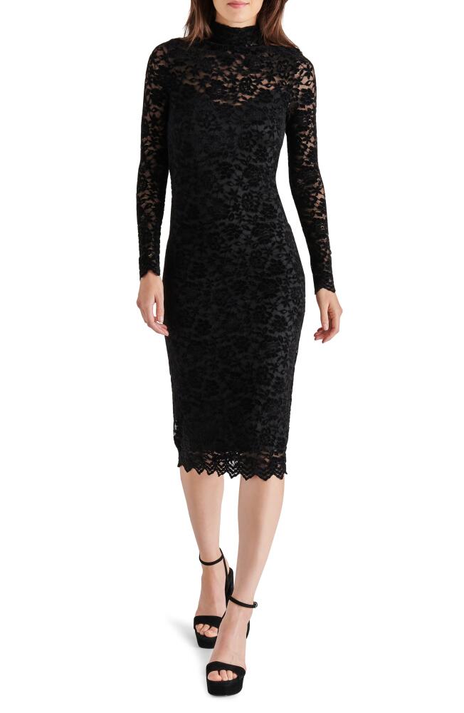 Steve Madden Vivienne Velvet Lace Long Sleeve Midi Dress in Black Cover