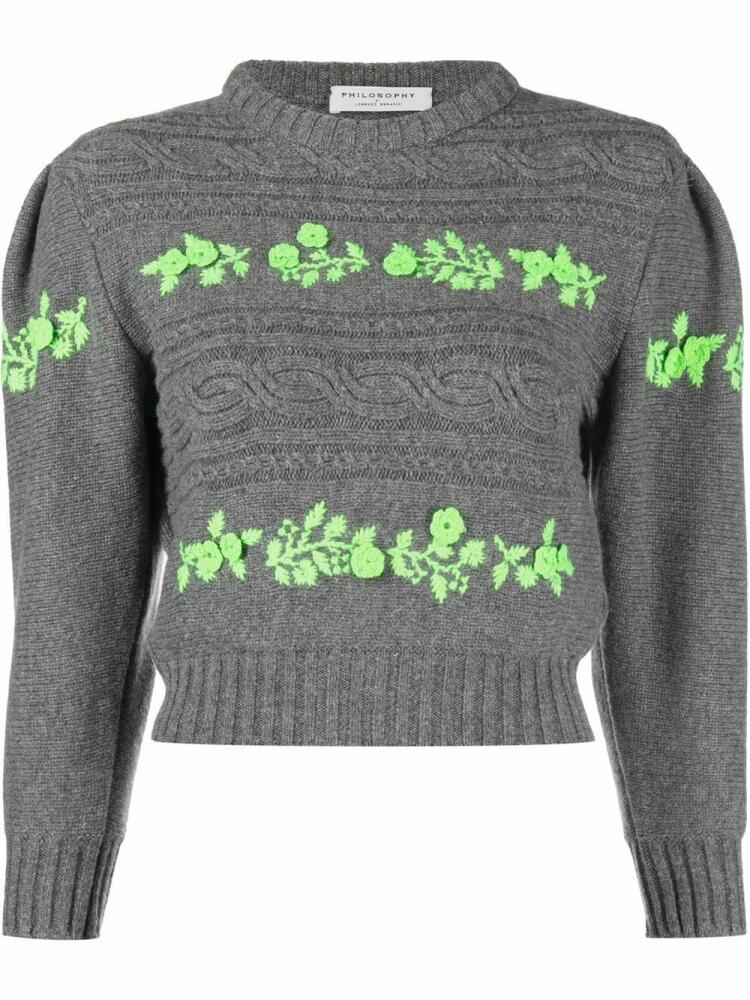 Philosophy Di Lorenzo Serafini floral-embroidered virgin wool jumper - Grey Cover