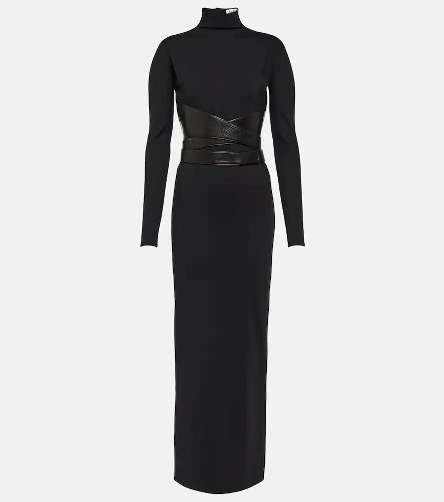 Alaïa Leather-trimmed jersey maxi dress Cover