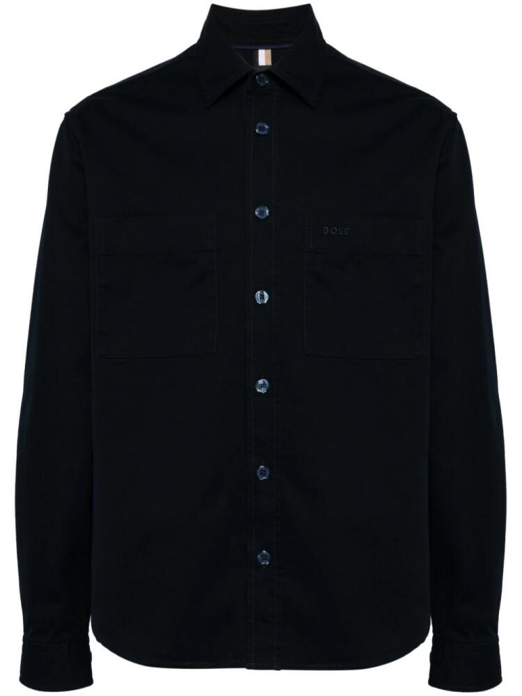 BOSS logo-embroidered cotton shirt - Blue Cover