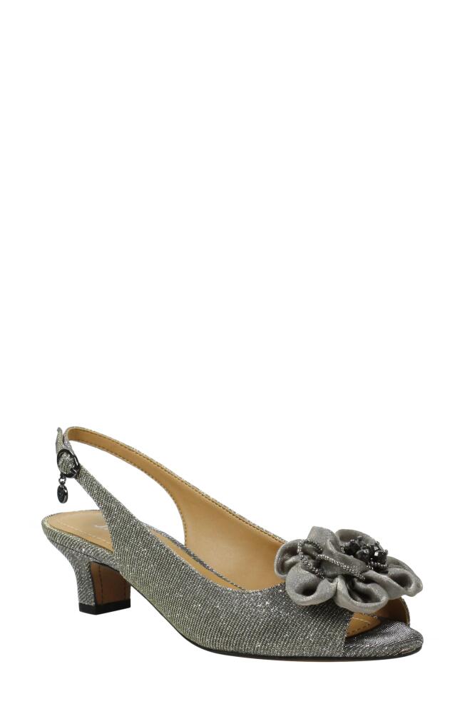 J. Reneé Leonelle Kitten Heel Slingback Sandal in Pewter Glitter Fabric Cover