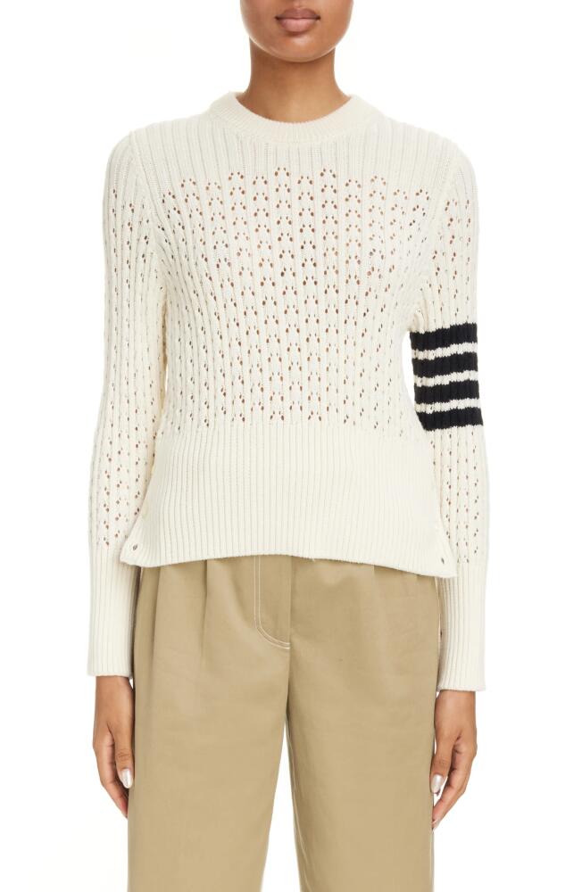 Thom Browne Boxy Rib Pointelle Virgin Wool Crewneck Sweater in White Cover