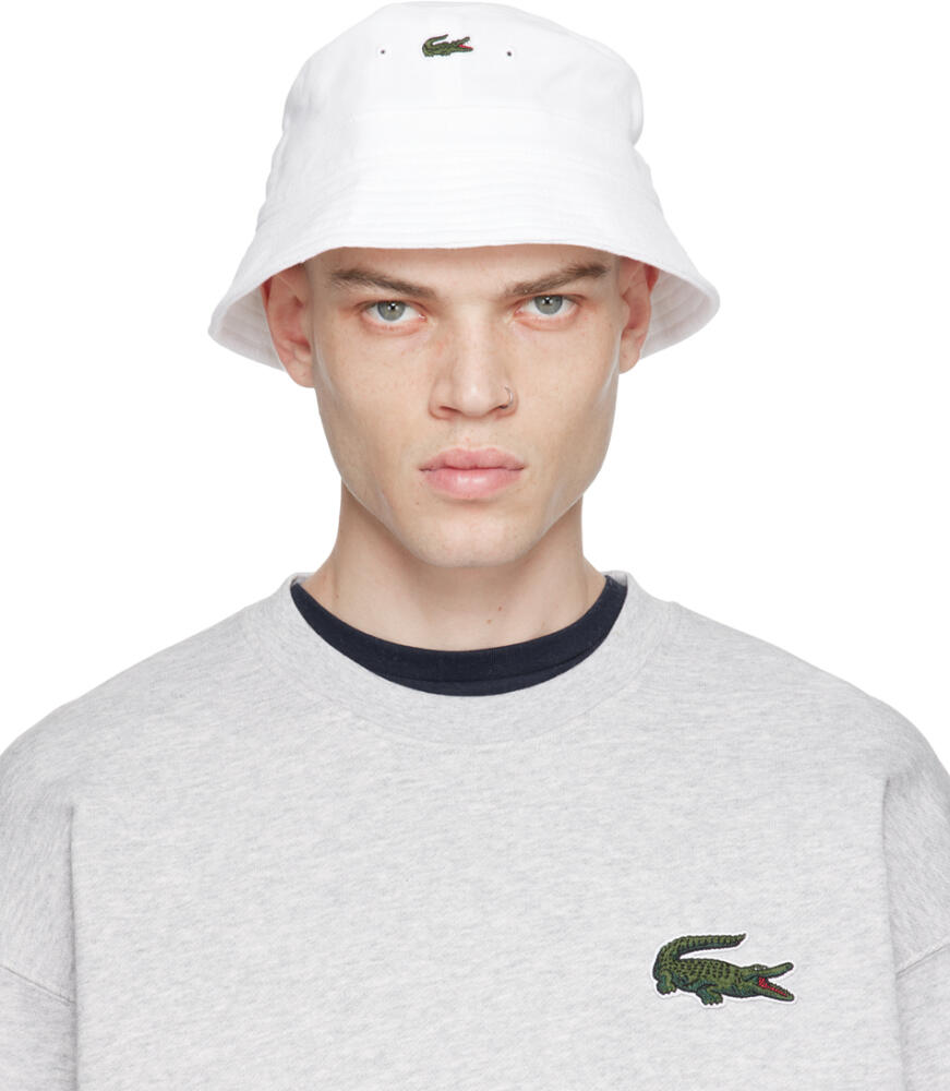 Lacoste White Unisex Organic Cotton Bucket Hat Cover