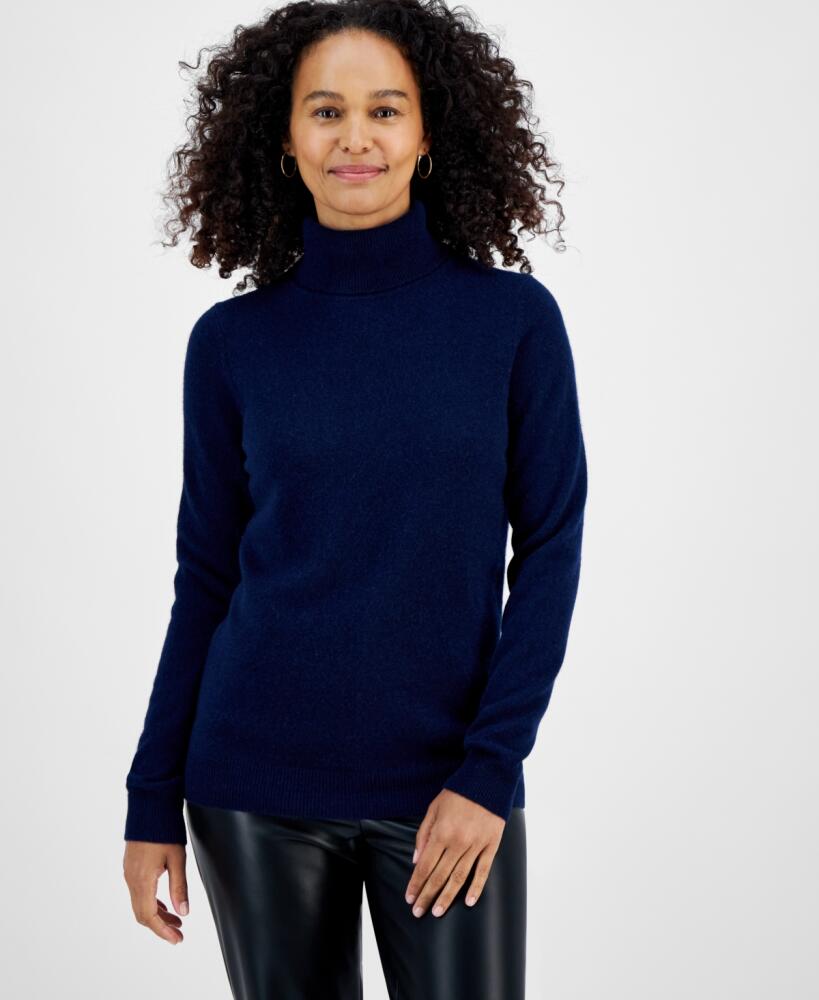 Charter Club 100% Cashmere Women's Turtleneck Sweater, Regular & Petites, Created for Macy's - Admiral Navy Cover