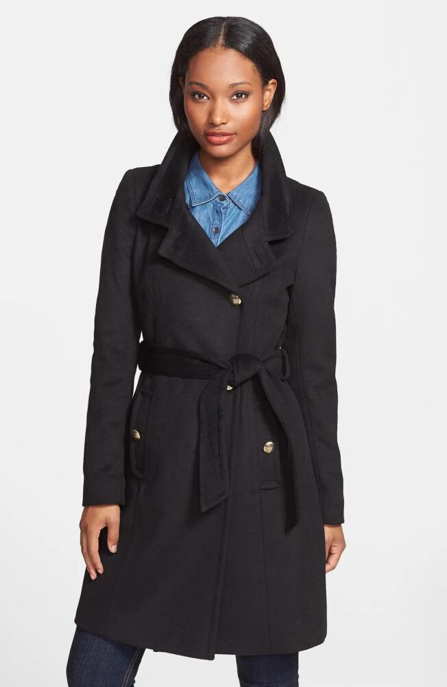 T Tahari 'Izzy' Asymmetrical Wool Blend Coat in Black Cover