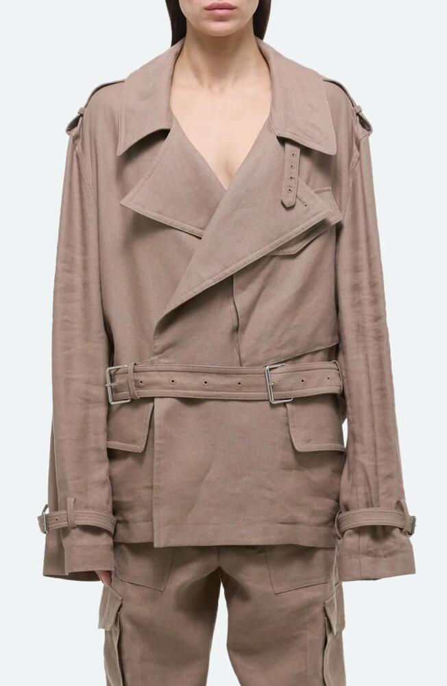 Helmut Lang CR Rider Arch Belted Trench Jacket in Driftwood Cover