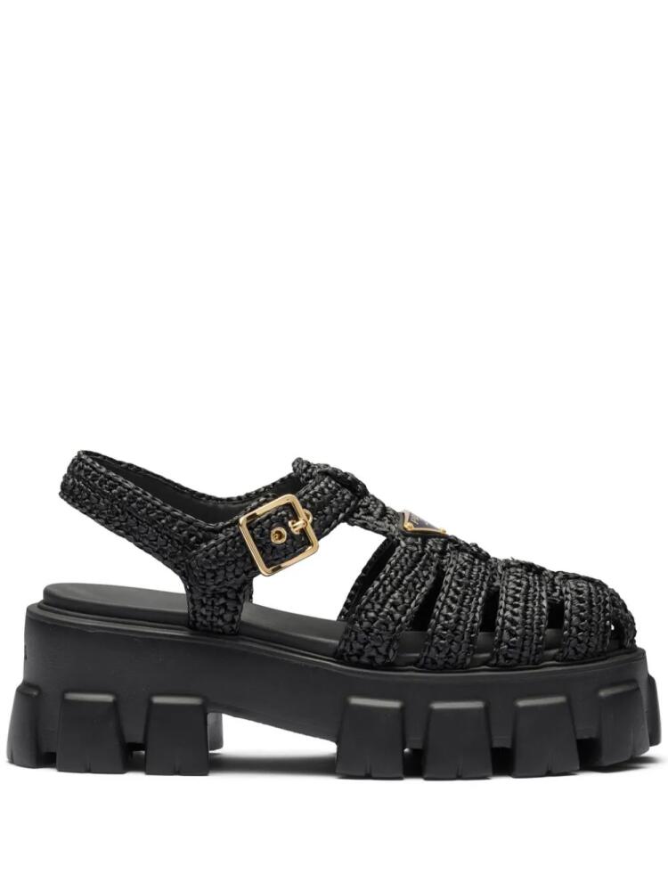 Prada caged flatform raffia sandals - Black Cover