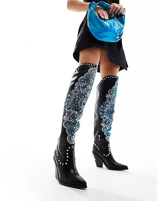 Azalea Wang Axelbeat embellished front western boot in black Cover