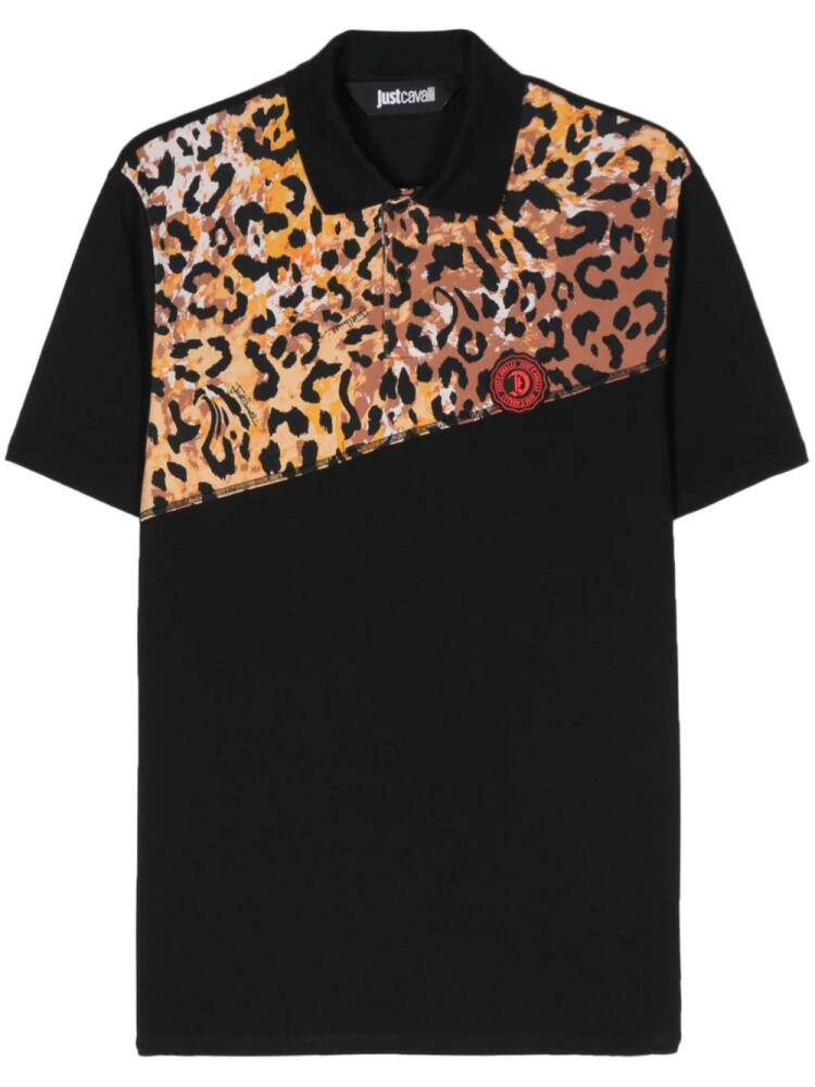 Just Cavalli leopard-print logo-detail polo shirt - Black Cover