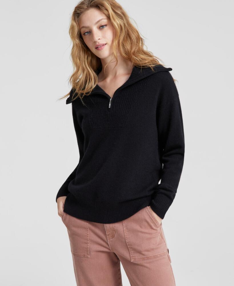 Charter Club 100% Cashmere Women's Quarter-Zip Sweater, Created for Macy's - Classic Black Cover