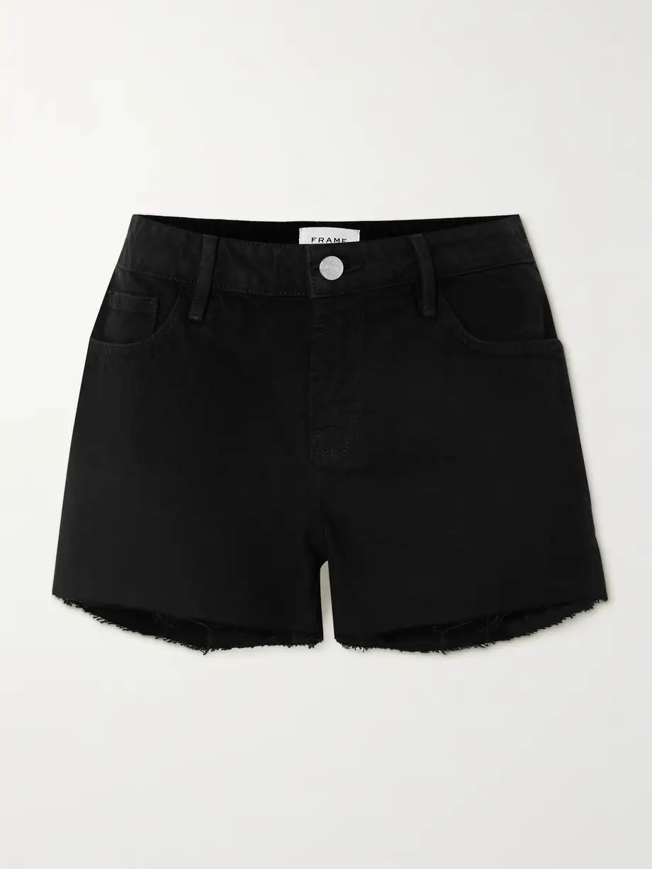 FRAME - Le Grand Garcon Frayed Denim Shorts - Black Cover