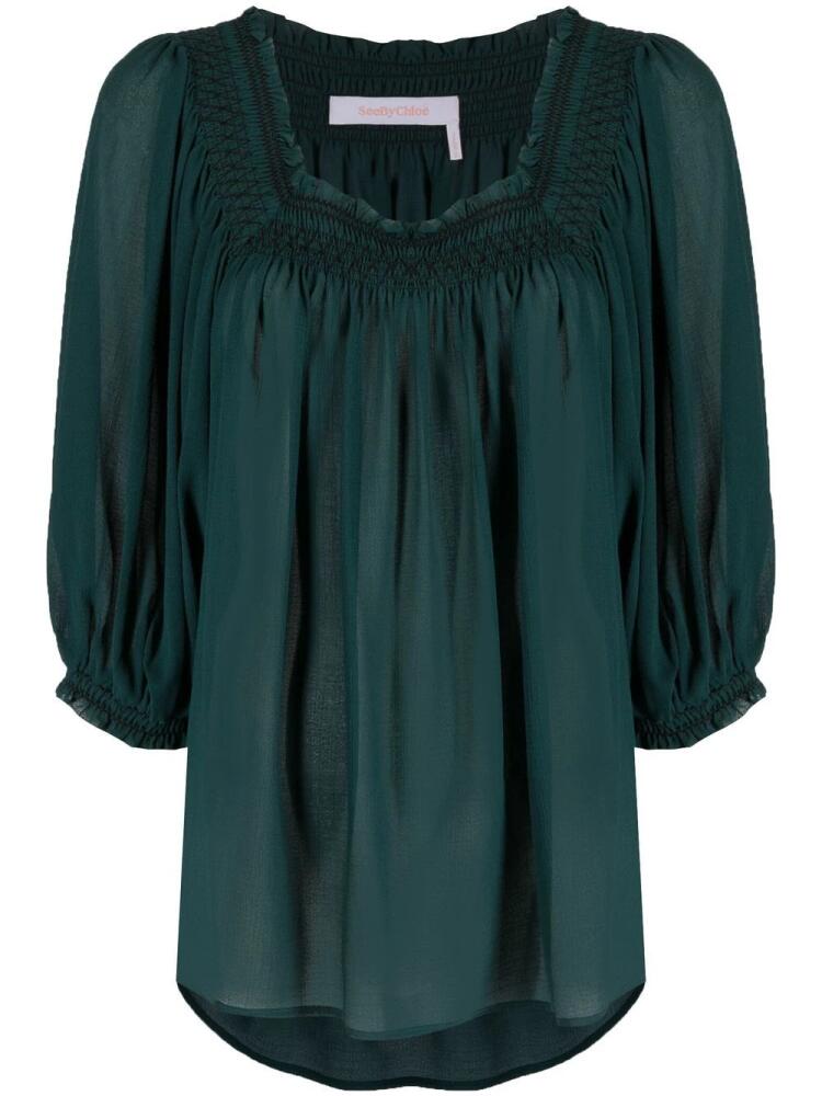 See by Chloé Bardot chevron stitch blouse - Green Cover