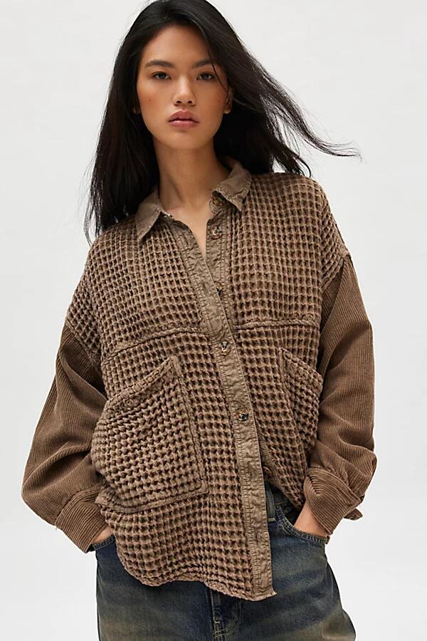 BDG Bryson Waffle Shirt Jacket Top in Olive Cover