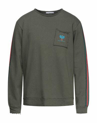 Grey Daniele Alessandrini Man Sweatshirt Military green Cotton Cover