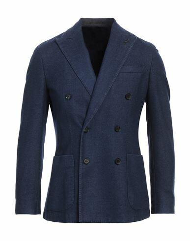 Paoloni Man Blazer Navy blue Virgin Wool, Polyester Cover