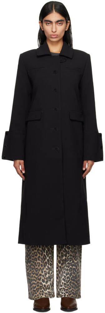 GANNI Black Bonded Crepe Coat Cover