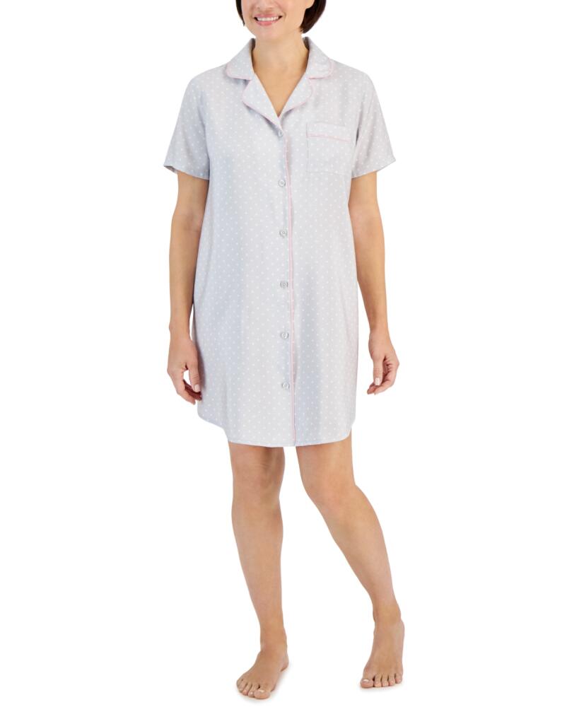 Charter Club Women's Short-Sleeve Matte Satin Sleepshirt, Created for Macy's - Pin Dot Cover