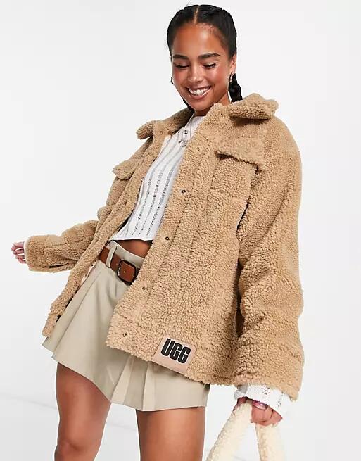 UGG Frankie sherpa trucker jacket in camel-Neutral Cover