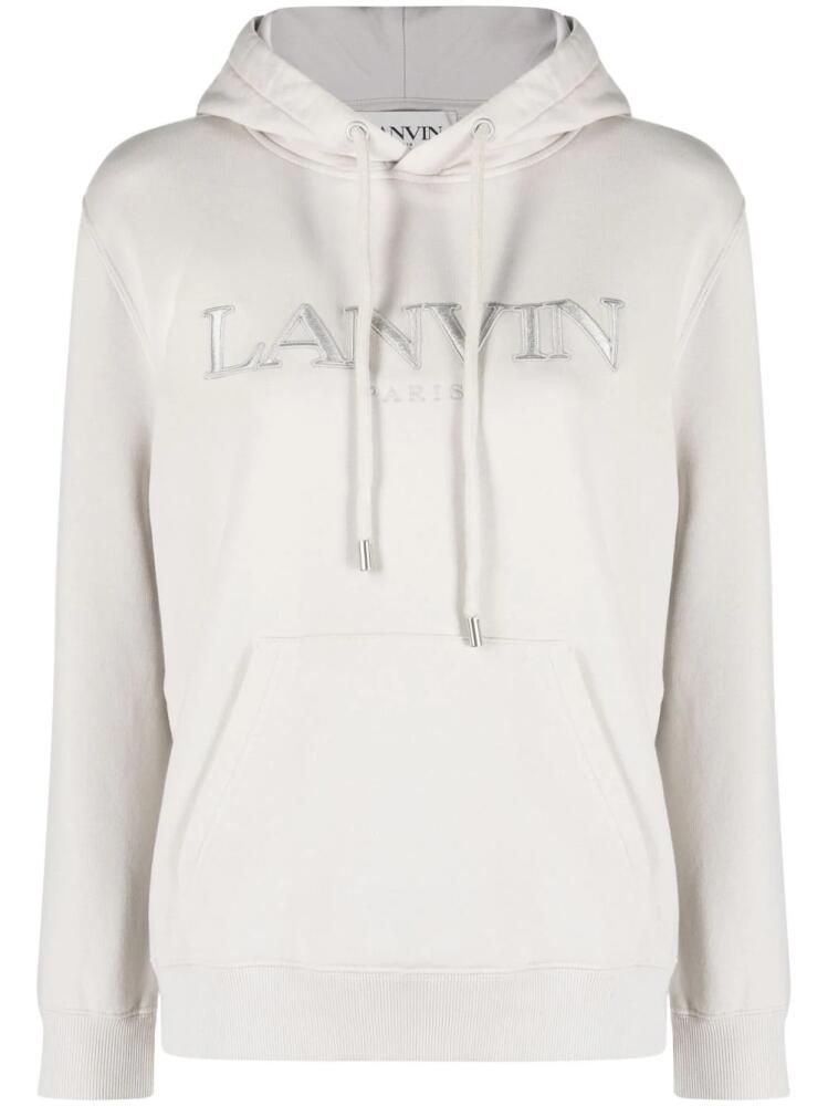 Lanvin logo-embroidered cotton hoodie - Neutrals Cover