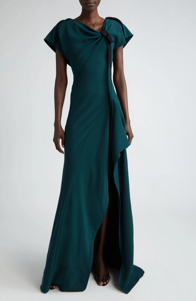 Jason Wu Collection Tie Detail Short Sleeve Crepe Gown in Hunter Green Cover