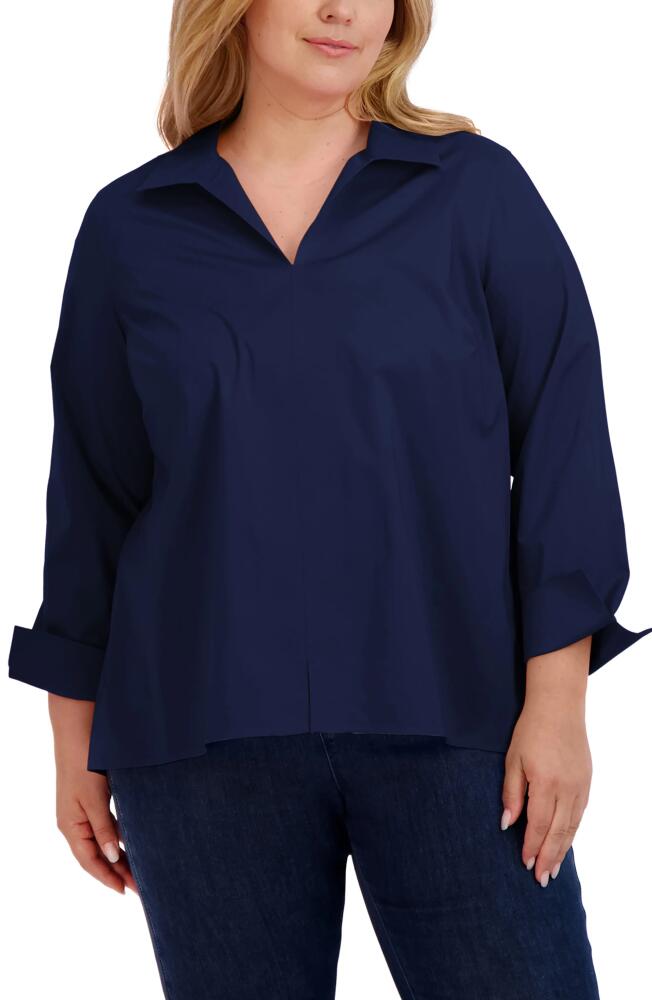 Foxcroft Agnes Smocked Cuff Blouse in Navy Cover