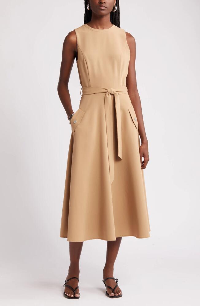 Nordstrom Tie Belt Fit & Flare Dress in Tan Cover