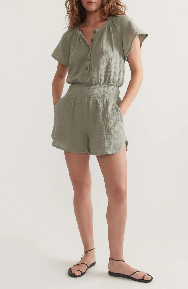 Marine Layer Double Cloth Cotton Romper in Shadow Cover