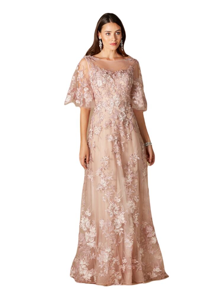 LARA New York Long Bell Sleeve V-Neck Beaded Gown in Blush Cover