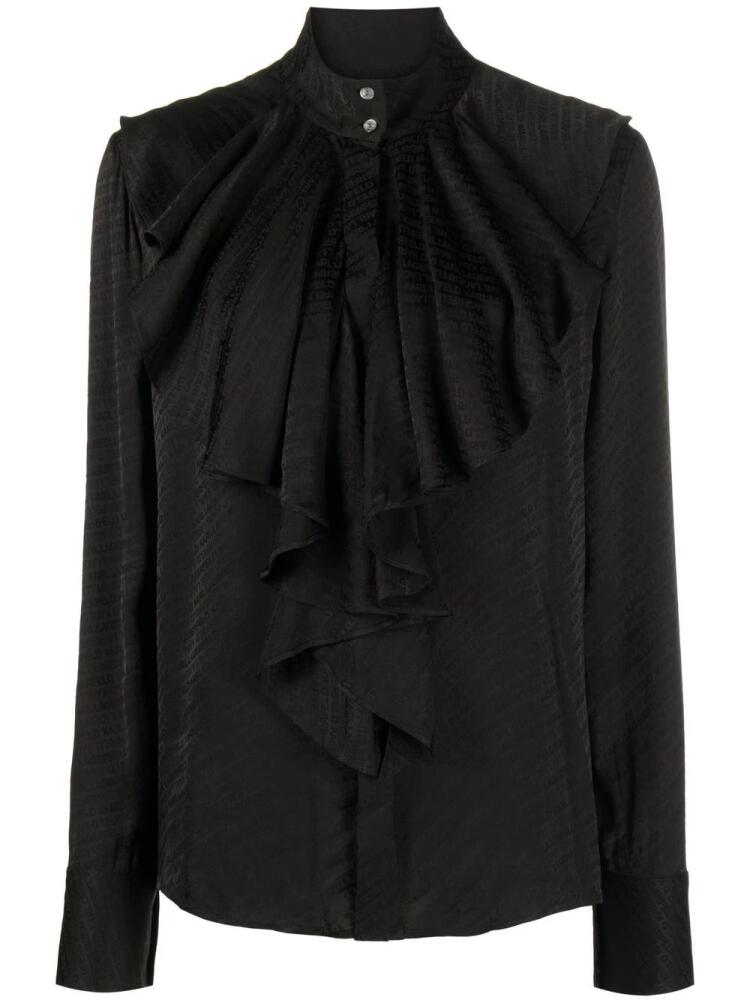 Karl Lagerfeld logo-jacquard ruffled shirt - Black Cover