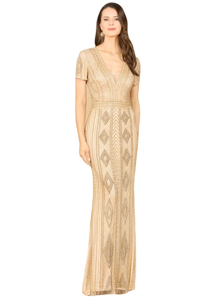 LARA New York Closed Back, Cap Sleeve Dress in Champagne Cover