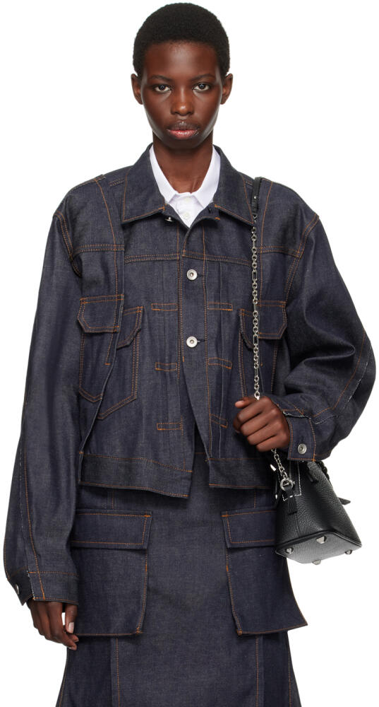 sacai Blue Paneled Denim Jacket Cover