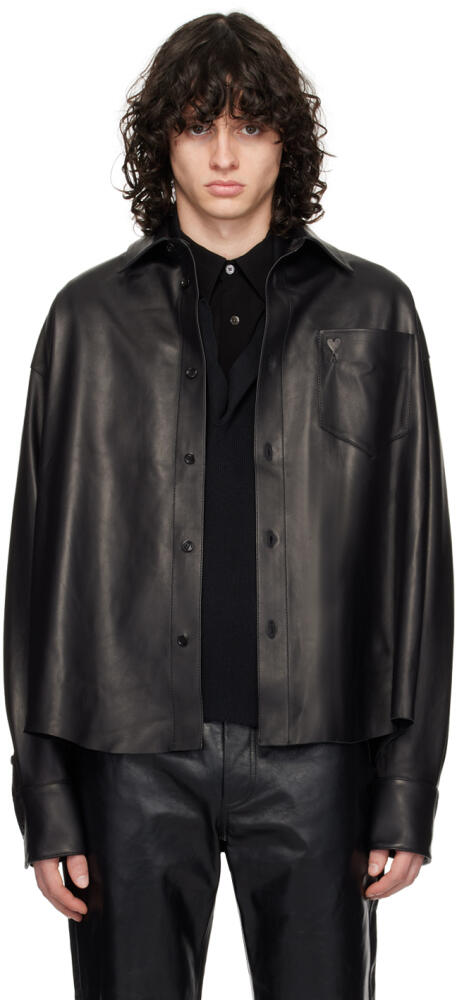 AMI Paris Black Embossed Leather Jacket Cover