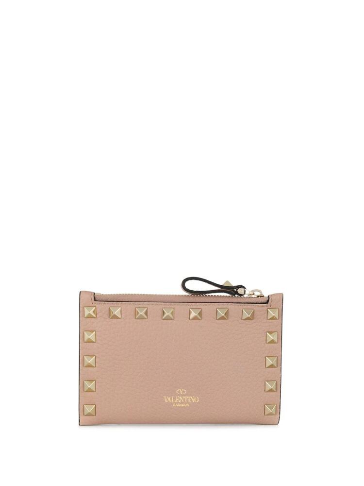 Valentino Garavani Rockstud zipped leather cardholder - Neutrals Cover