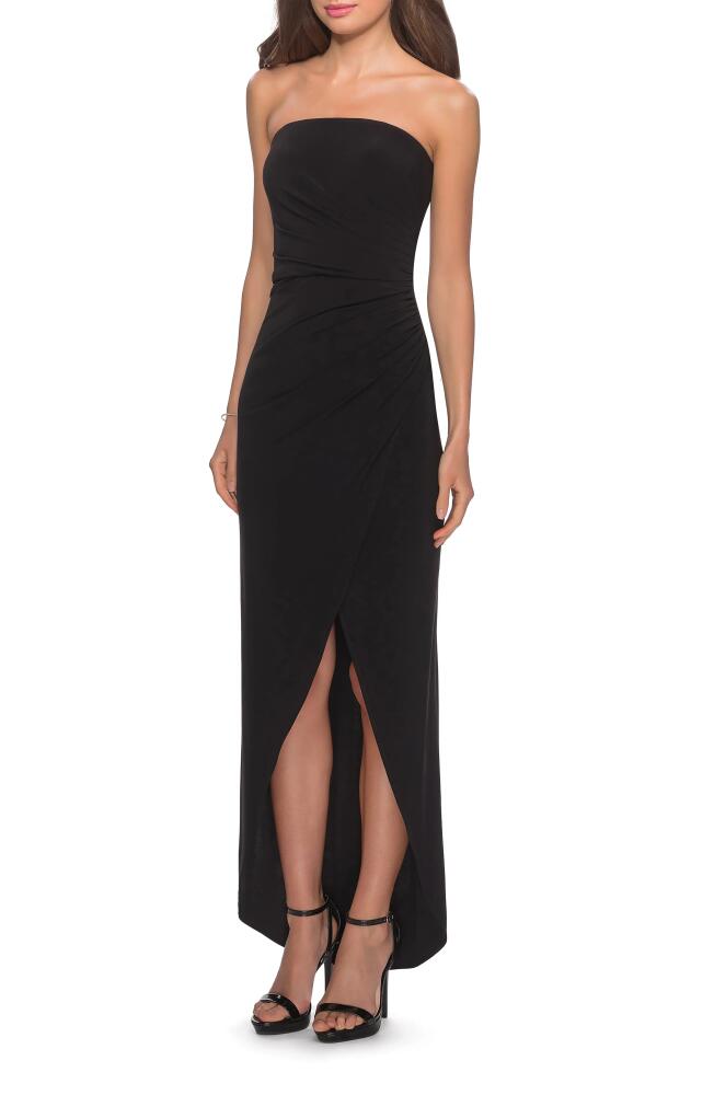 La Femme Strapless Ruched Soft Jersey Gown in Black Cover