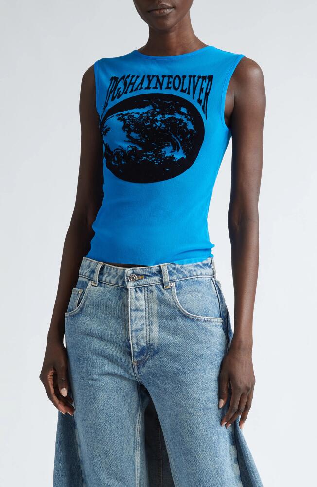 Jean Paul Gaultier x Shayne Oliver Flocked Earth Mesh Tank in Ibiza Blue/Black Cover