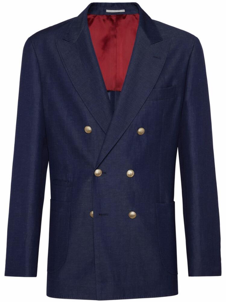 Brunello Cucinelli double-breasted wool-blend blazer - Blue Cover