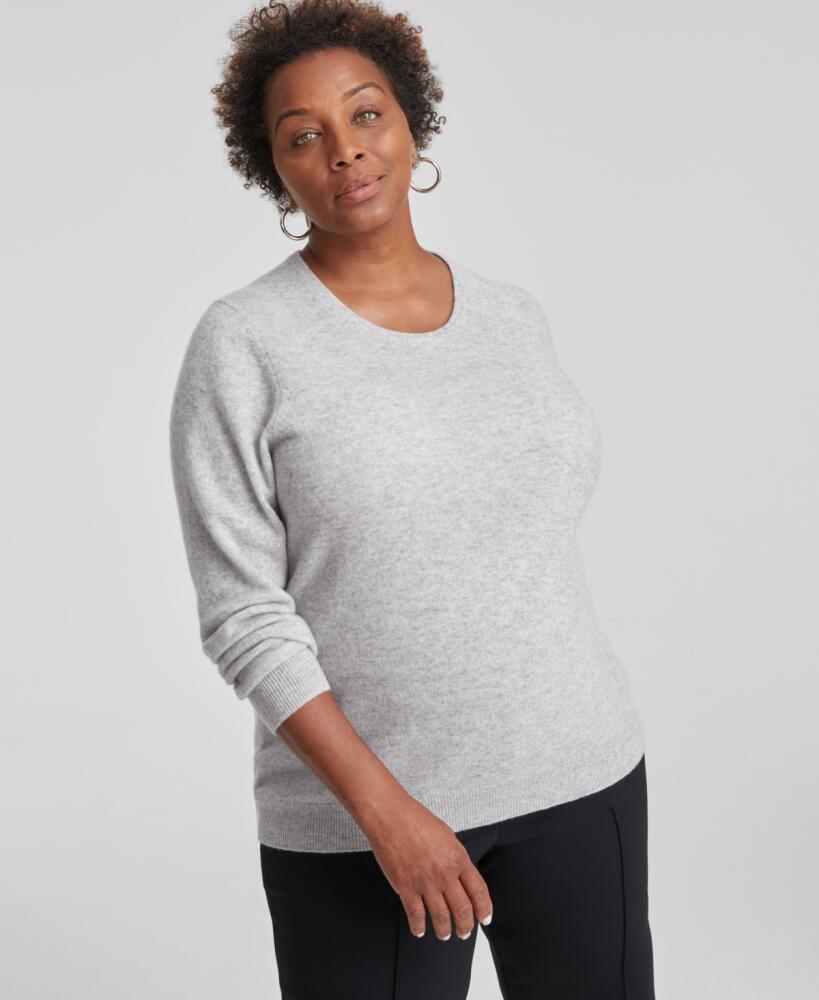 Charter Club Plus Size 100% Cashmere Crewneck Sweater, Created for Macy's - Ice Grey Heather Cover