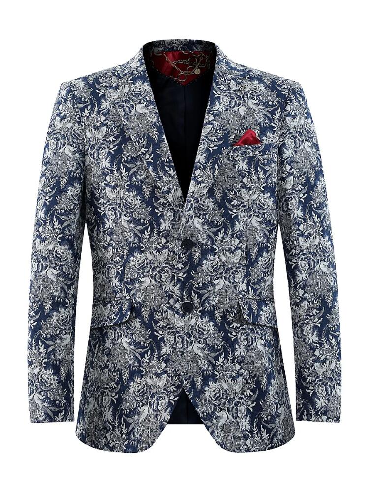 Elie Balleh Men's Slim fit Floral Brocade Sportcoat - Navy Cover