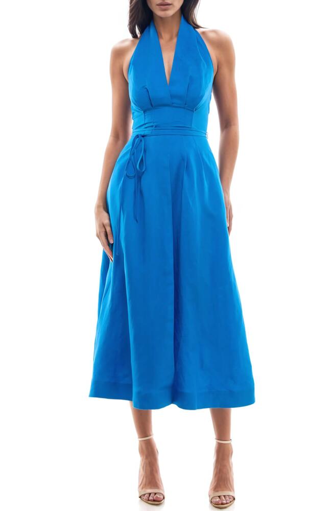 Socialite Pleated Halter Midi Sundress in Indigo Bunting Cover