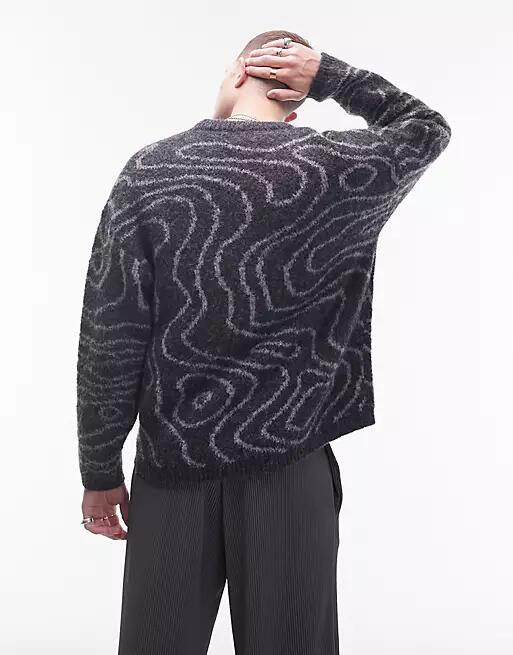 Topman fluffy swirl sweater in black Cover