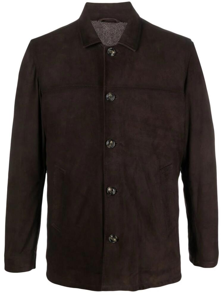 Barba leather button-up jacket - Brown Cover