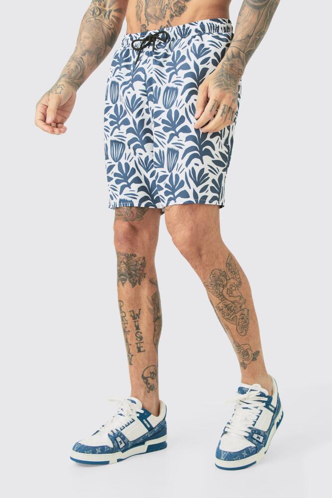 boohoo Mens Tall Abstract Printed Swim Shorts - Black Cover