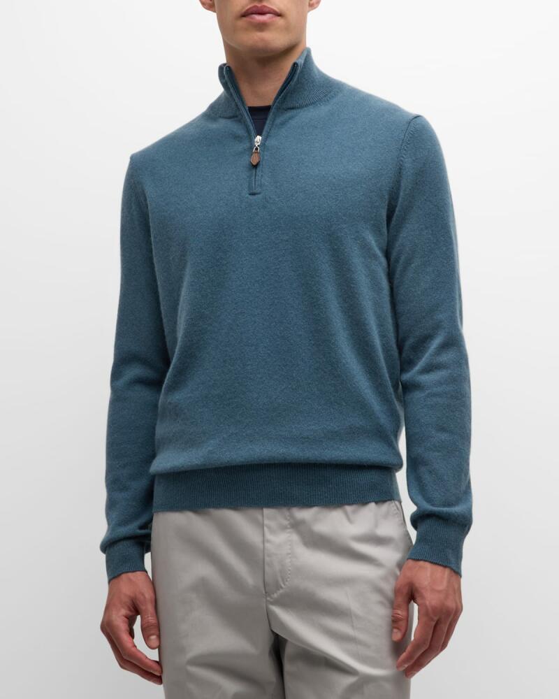 Neiman Marcus Cashmere Collection Men's Cashmere Quarter-Zip Sweater Cover