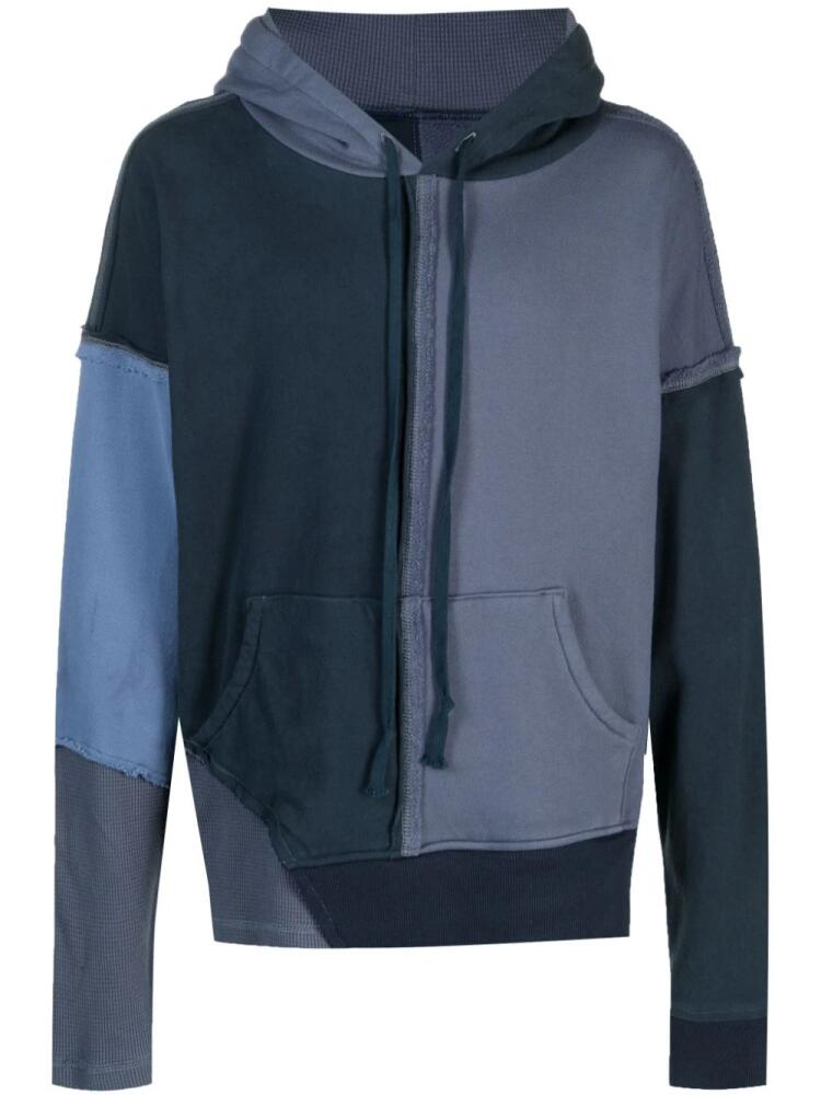 Greg Lauren tonal panelled hoodie - Blue Cover